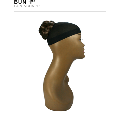 A close-up of a stylish, natural-looking Kanekalon bun hair extension on a mannequin