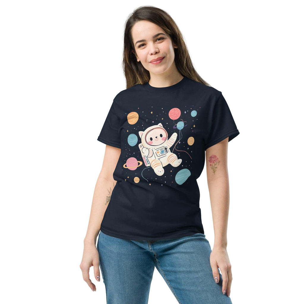 Space Cat Yarn Explorer Graphic T-Shirt for Craft Lovers
