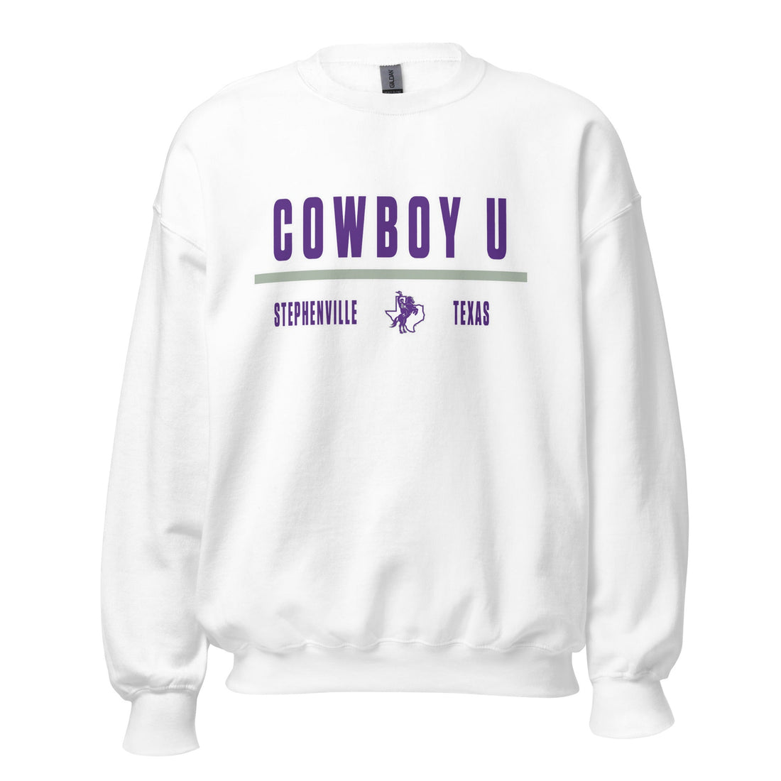 Unisex Cowboy U sweatshirt in a relaxed crewneck fit with purple and sage graphic accents