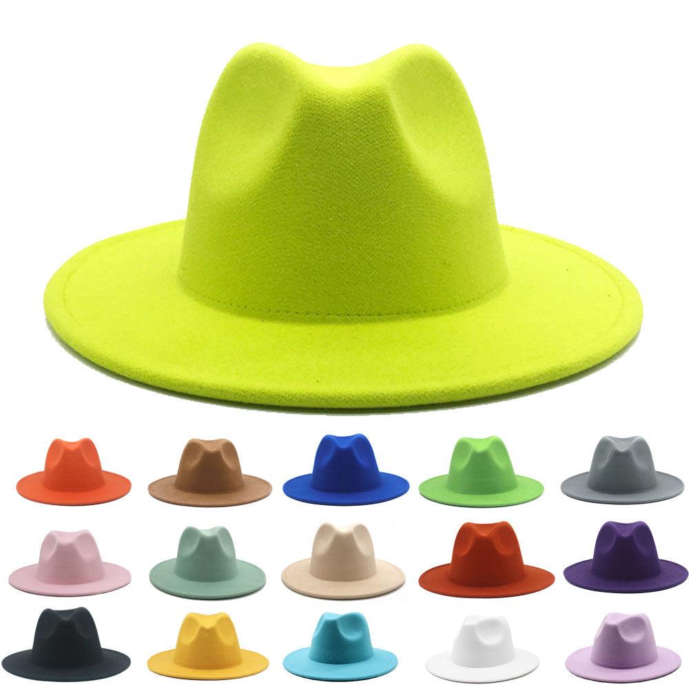 A stylish unisex solid-color woolen fedora hat, perfect for autumn and winter outfits.