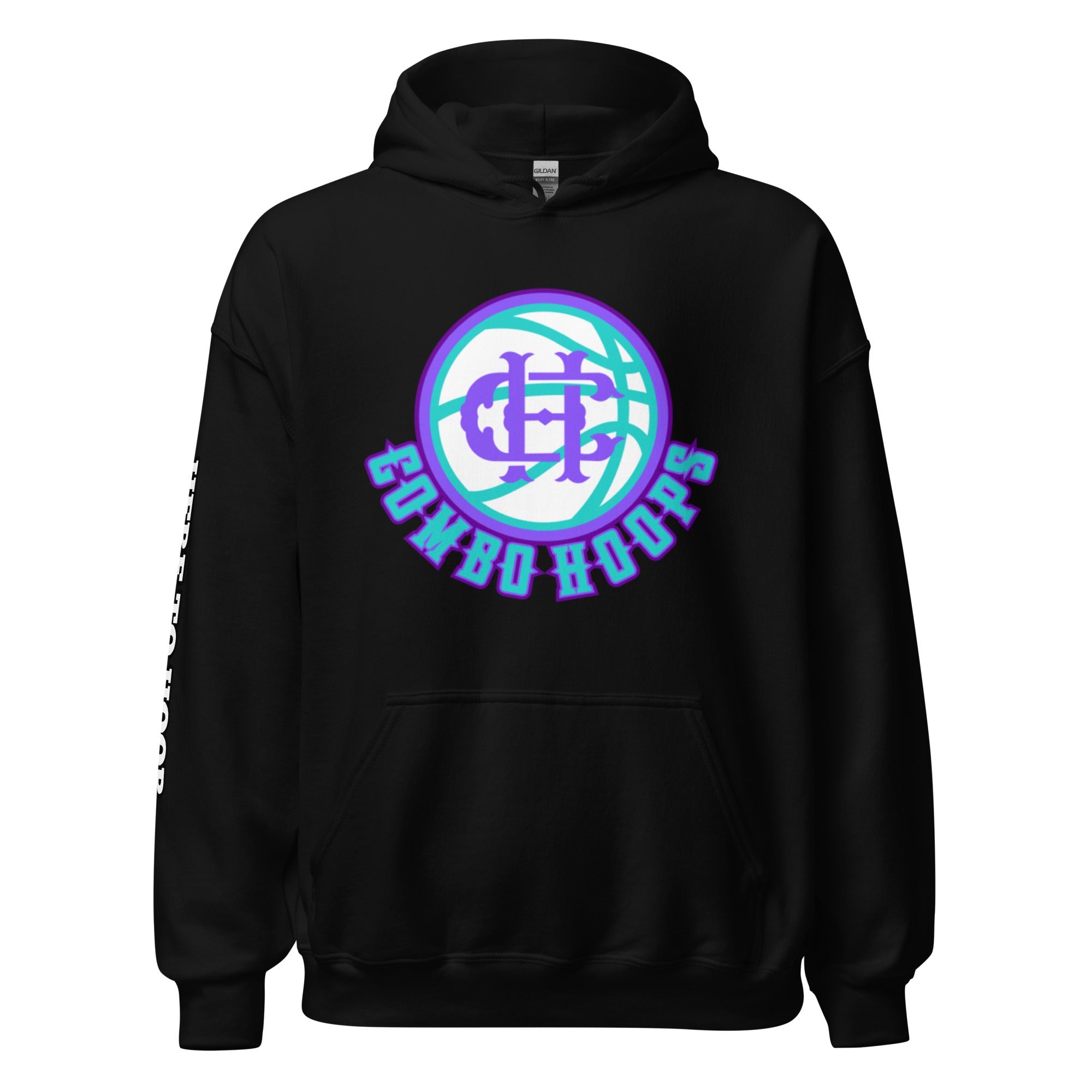 Black Heavy Blend Unisex Hoodie with Combo Hoops Graphic Logo - Image 2
