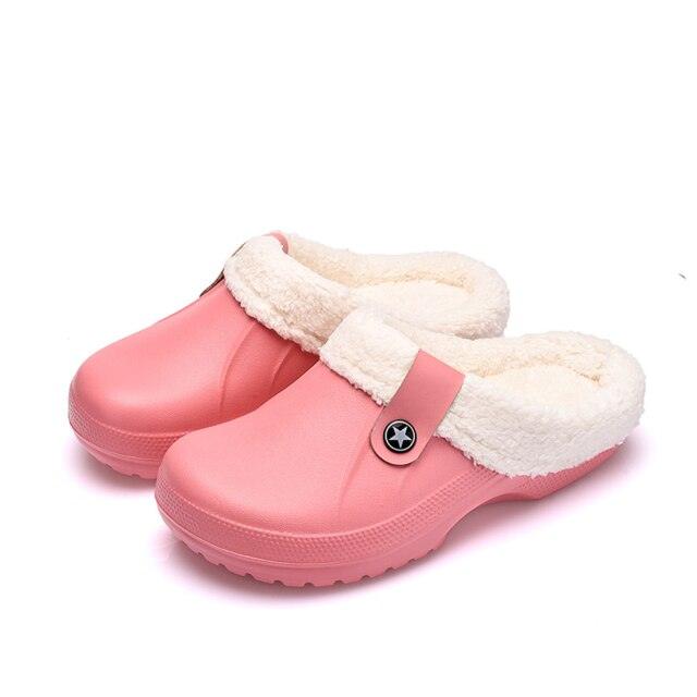 Unisex Winter Plush Clogs Warm Fuzzy House Slippers with Memory Foam