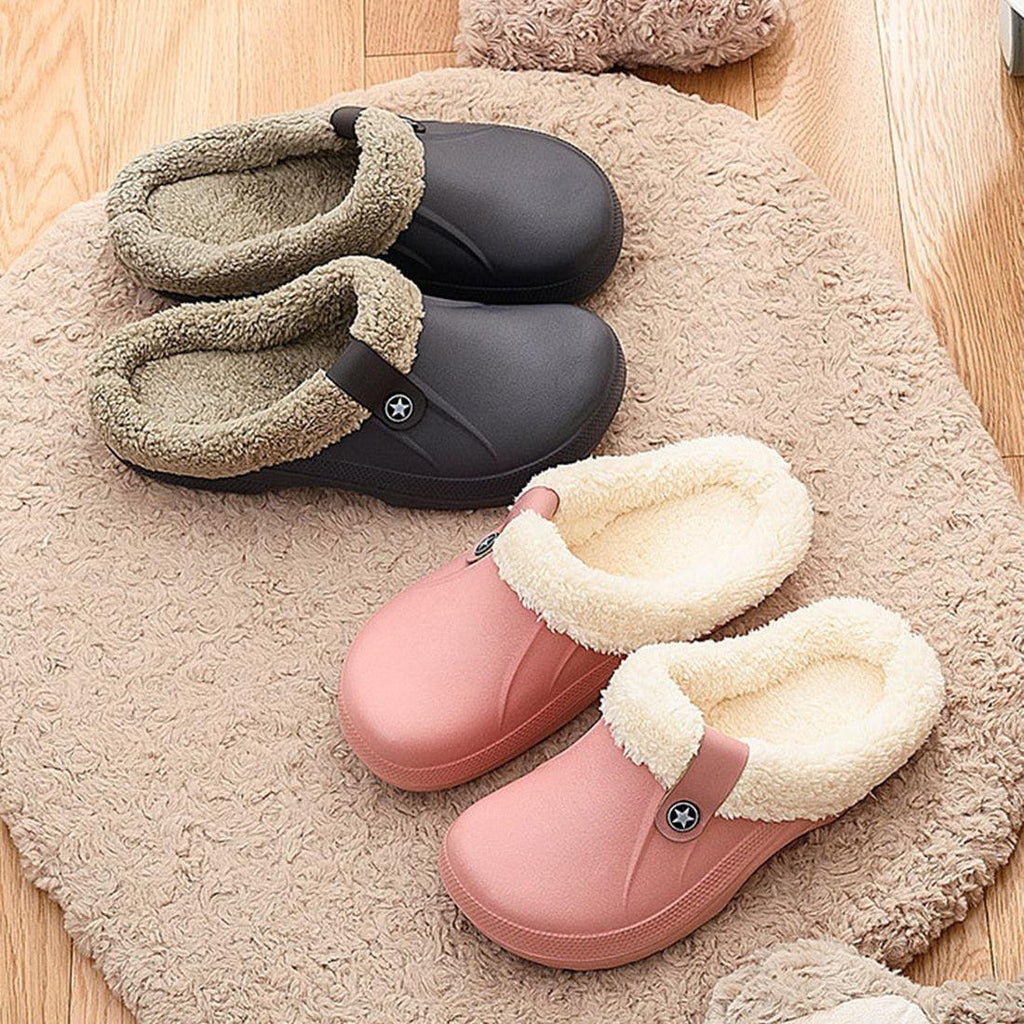 Unisex Winter Plush Clogs Warm Fuzzy House Slippers with Memory Foam