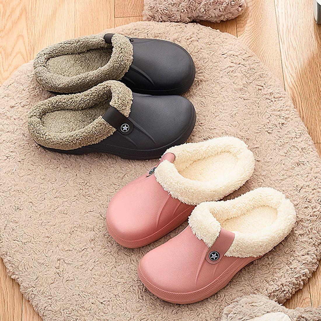 Unisex Winter Plush Clogs Warm Fuzzy House Slippers with Memory Foam