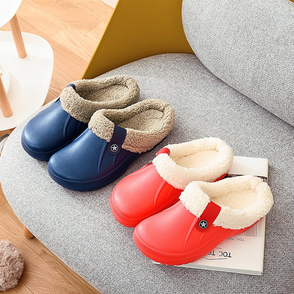 Unisex Winter Plush Clogs Warm Fuzzy House Slippers with Memory Foam