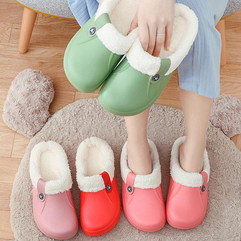 Unisex Winter Plush Clogs Warm Fuzzy House Slippers with Memory Foam