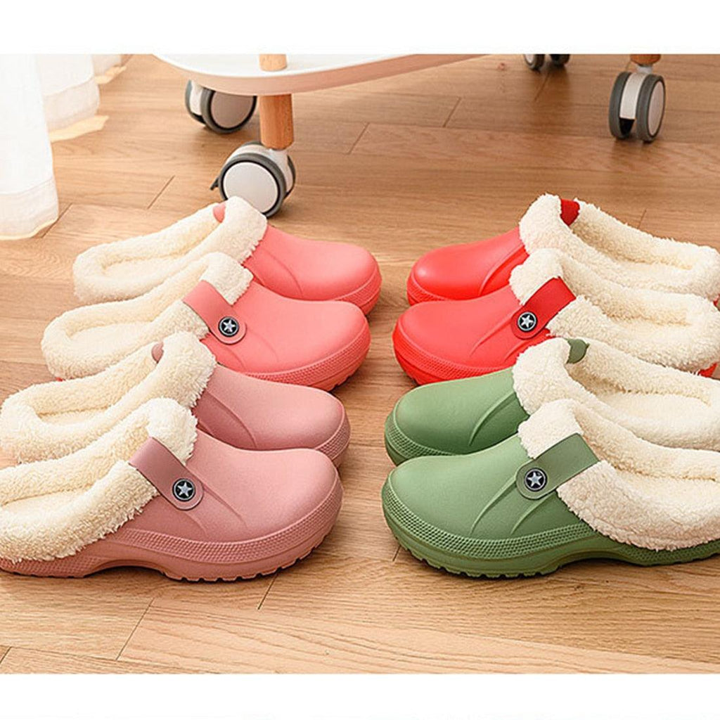 Unisex Winter Plush Clogs Warm Fuzzy House Slippers with Memory Foam