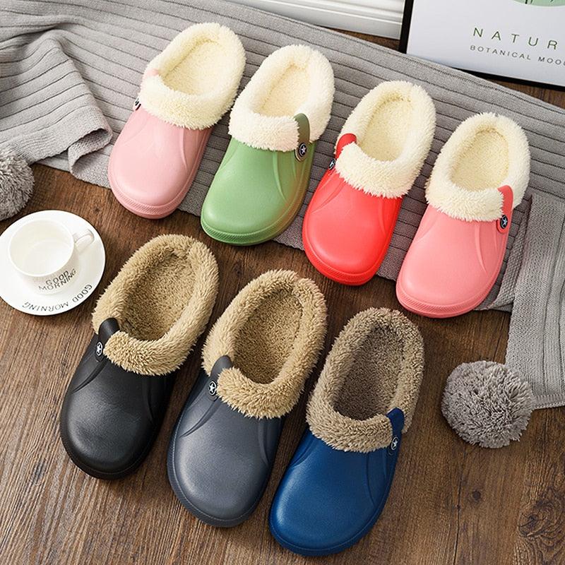 Unisex Winter Plush Clogs Warm Fuzzy House Slippers with Memory Foam
