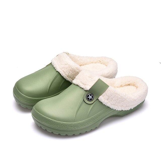 Unisex Winter Plush Clogs Warm Fuzzy House Slippers with Memory Foam