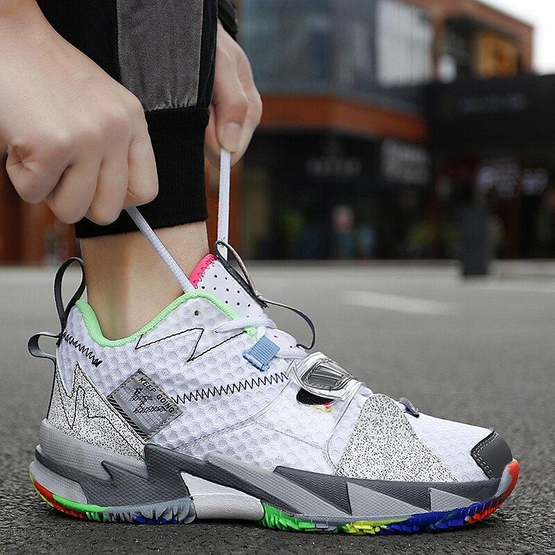 Unisex High Top Rainbow Basketball Shoes Breathable Street Sneakers