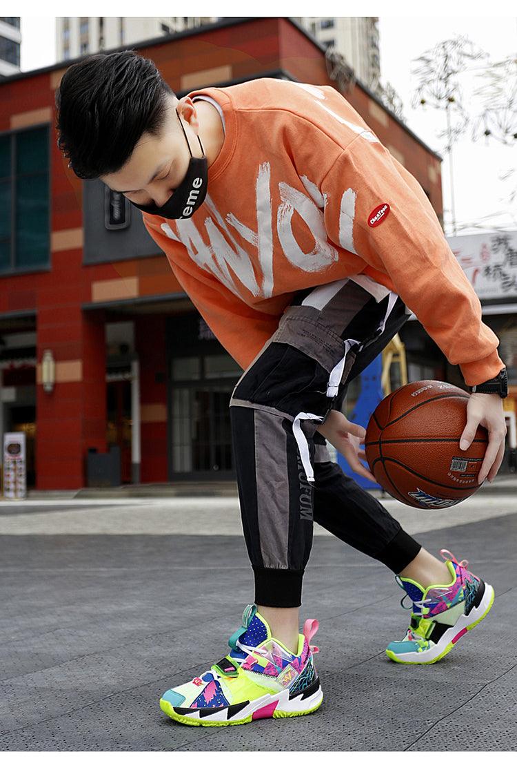 Unisex High Top Rainbow Basketball Shoes Breathable Street Sneakers