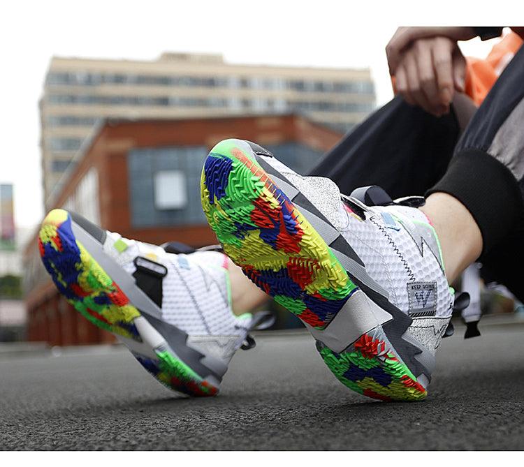Unisex High Top Rainbow Basketball Shoes Breathable Street Sneakers