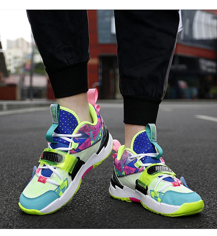 Unisex High Top Rainbow Basketball Shoes Breathable Street Sneakers