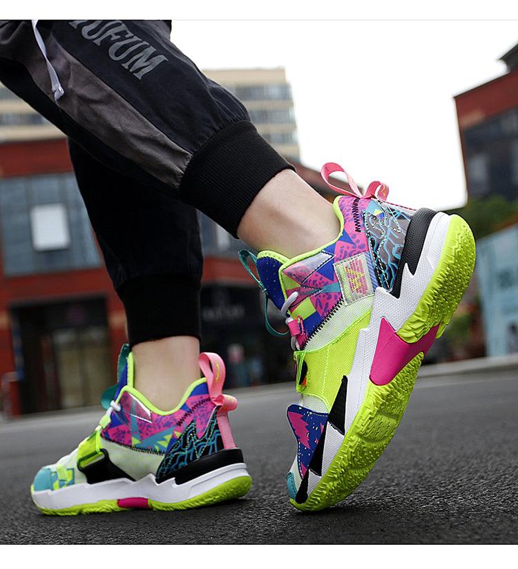 Unisex High Top Rainbow Basketball Shoes Breathable Street Sneakers