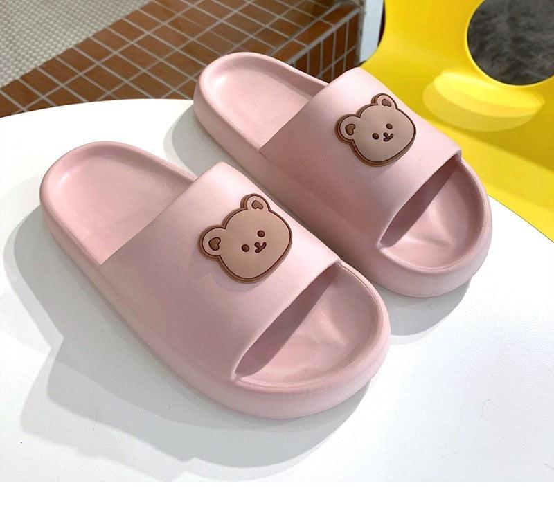 Unisex Thick-Sole Bear Beach Slides Non-Slip Pool Summer Sandals