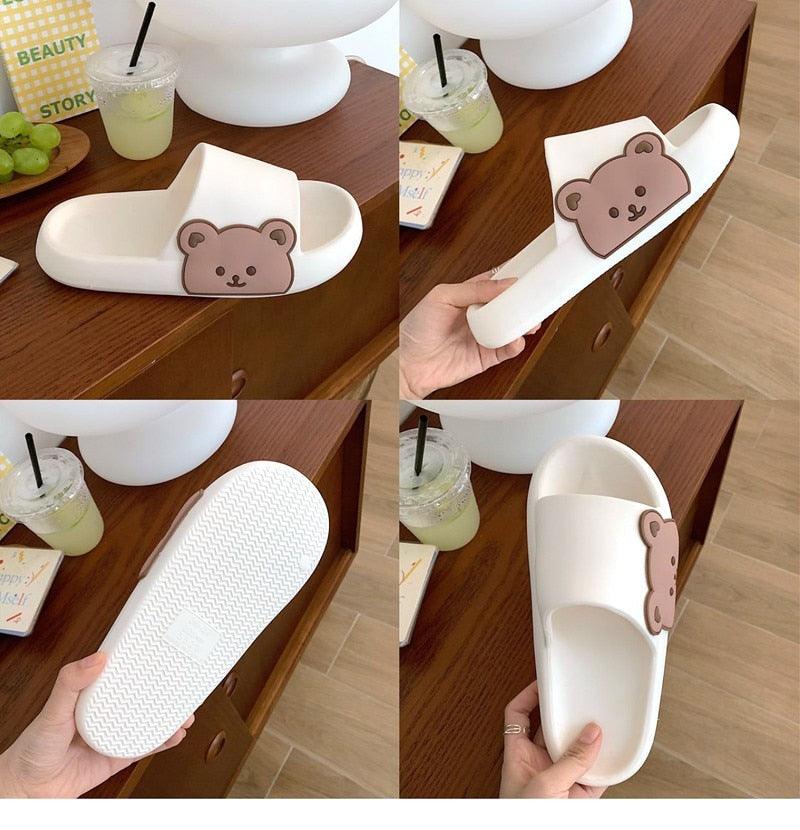 Unisex Thick-Sole Bear Beach Slides Non-Slip Pool Summer Sandals