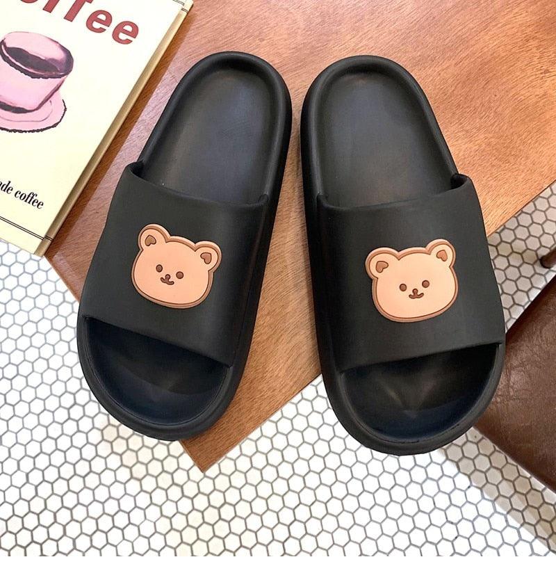 Unisex Thick-Sole Bear Beach Slides Non-Slip Pool Summer Sandals