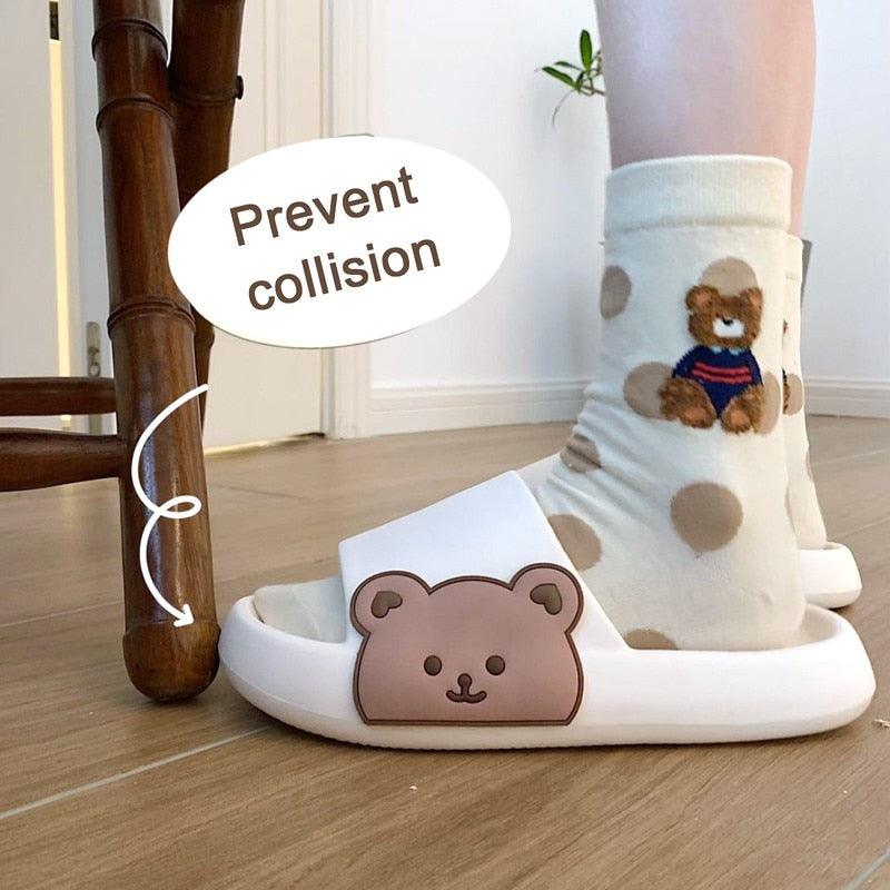 Unisex Thick-Sole Bear Beach Slides Non-Slip Pool Summer Sandals