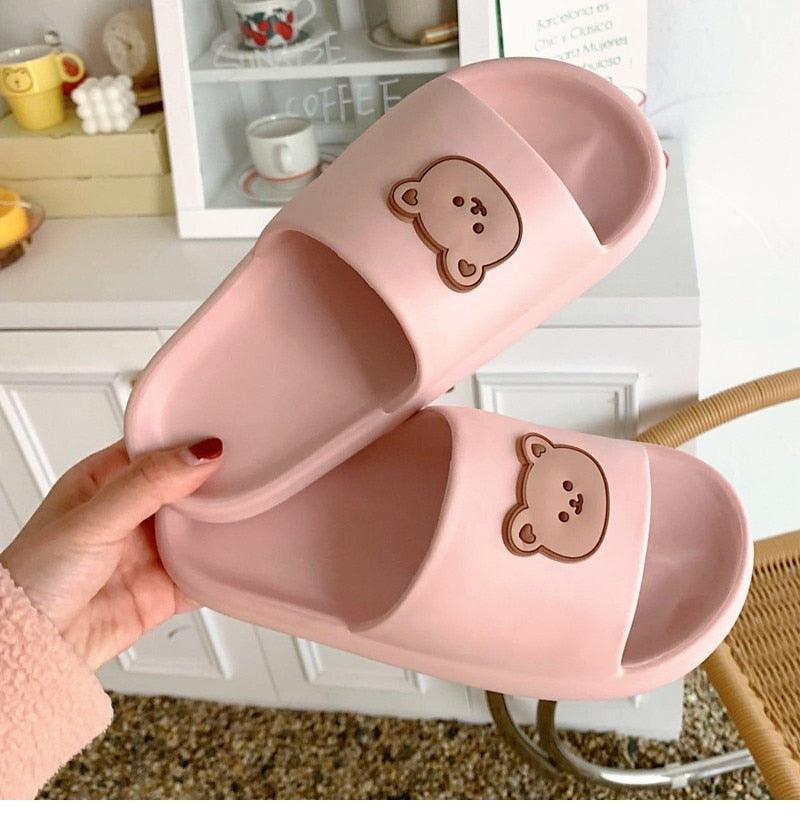 Unisex Thick-Sole Bear Beach Slides Non-Slip Pool Summer Sandals