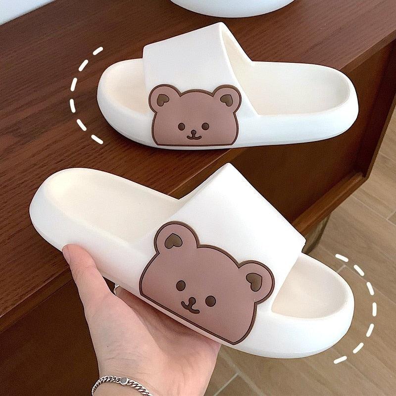 Unisex Thick-Sole Bear Beach Slides Non-Slip Pool Summer Sandals