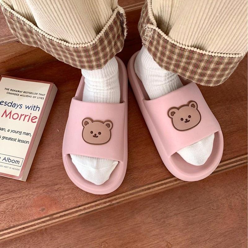 Unisex Thick-Sole Bear Beach Slides Non-Slip Pool Summer Sandals