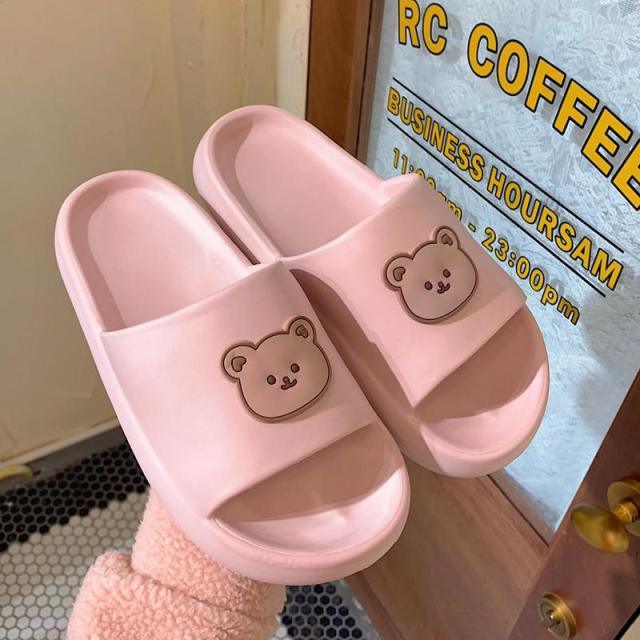 Unisex Thick-Sole Bear Beach Slides Non-Slip Pool Summer Sandals