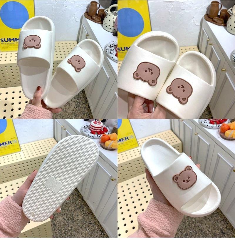 Unisex Thick-Sole Bear Beach Slides Non-Slip Pool Summer Sandals