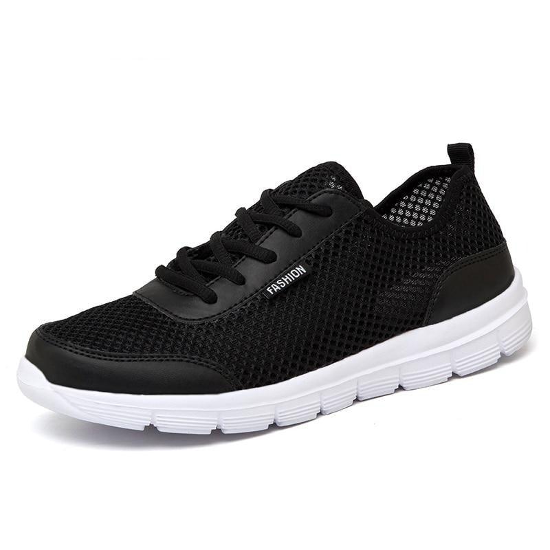 Unisex breathable mesh sneakers in neutral monochrome colors with white platform soles.