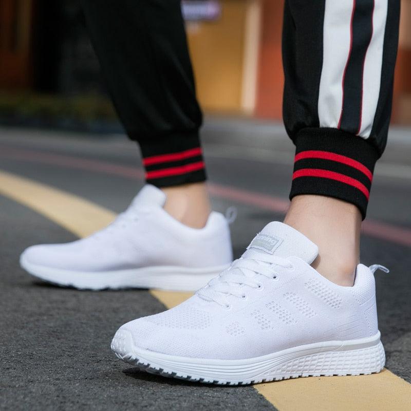 Unisex White Mesh Sports Trainers - Breathable Summer Casual Shoes