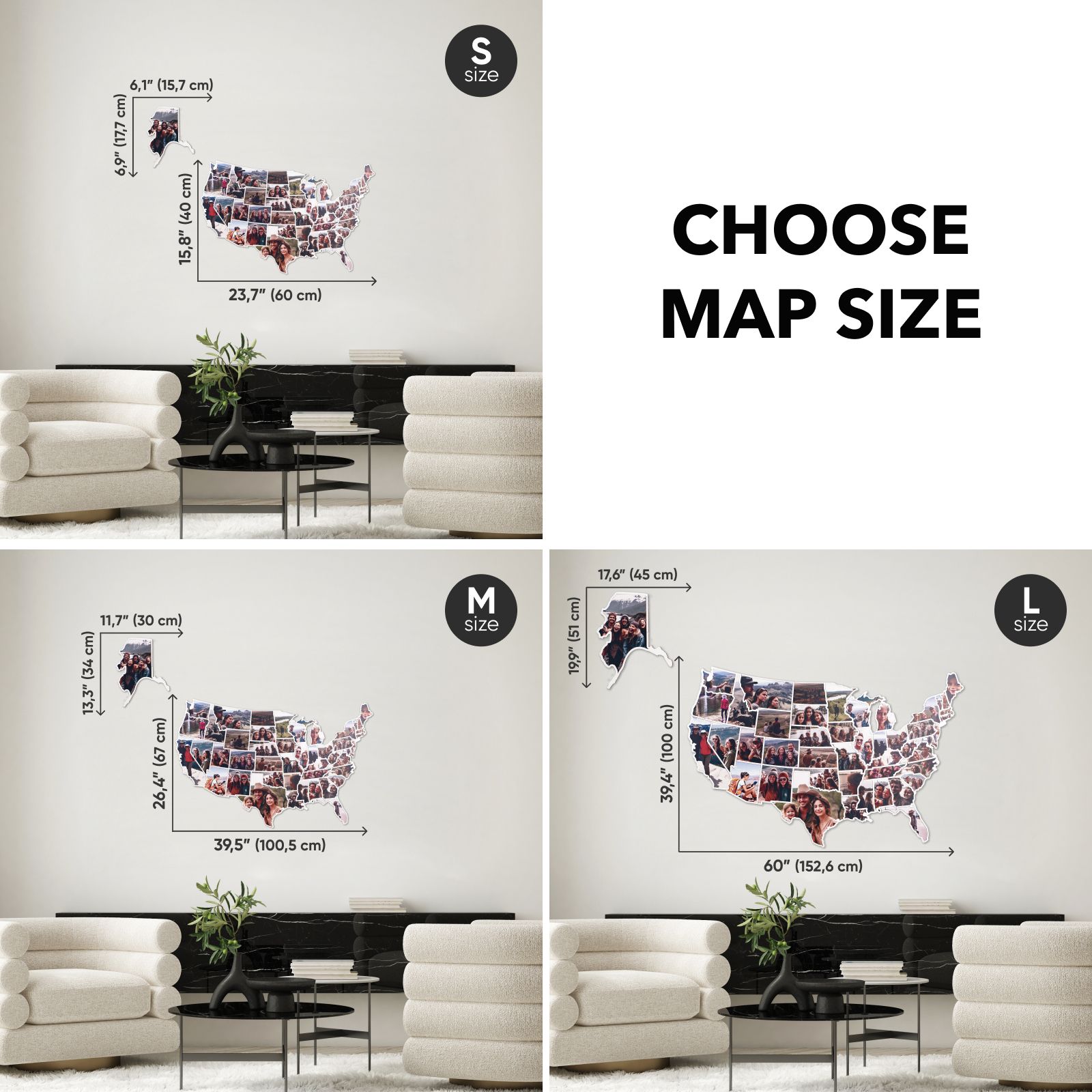 USA Photo Map Midnight Edition for Travel Memory Display