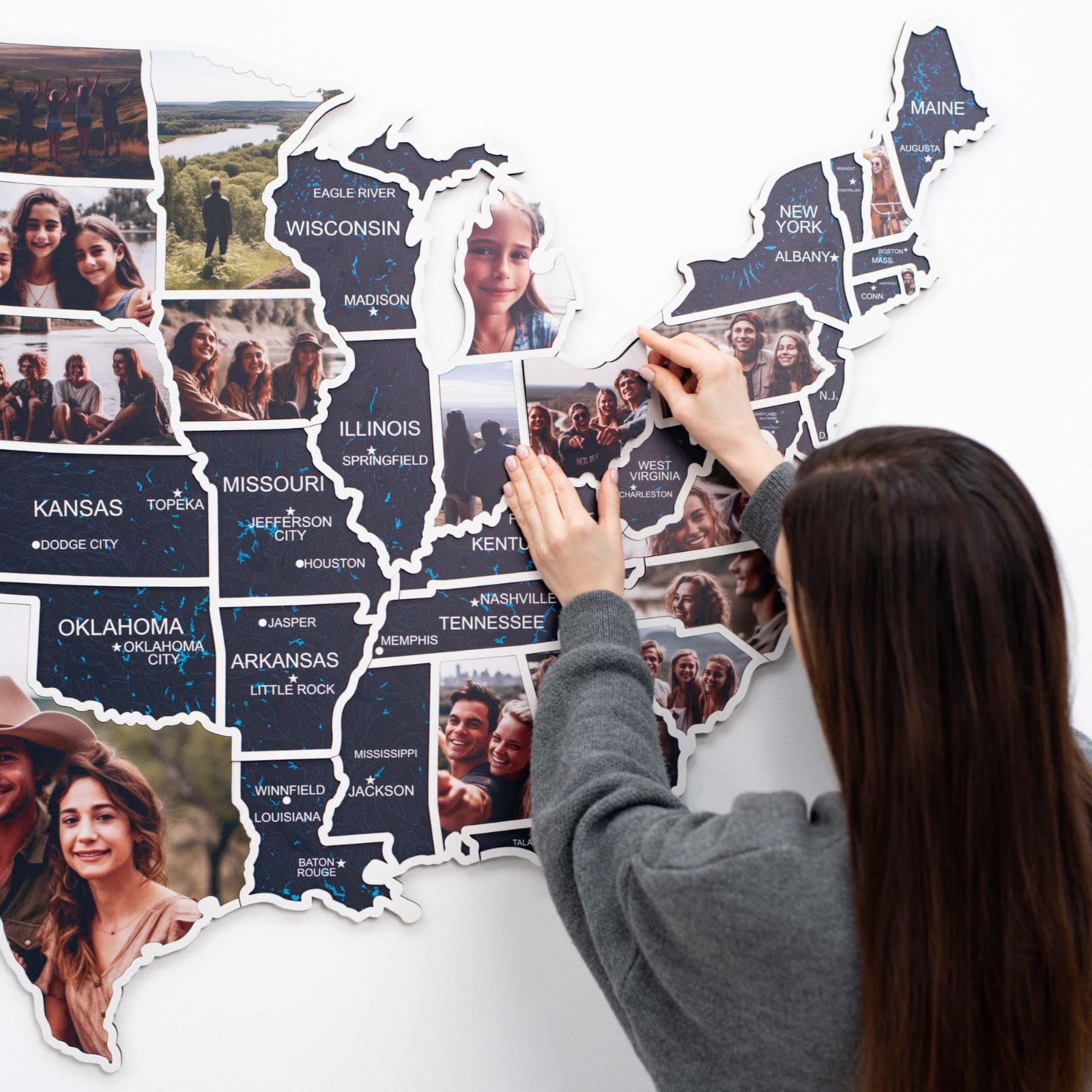 USA Photo Map Midnight Edition for Travel Memory Display