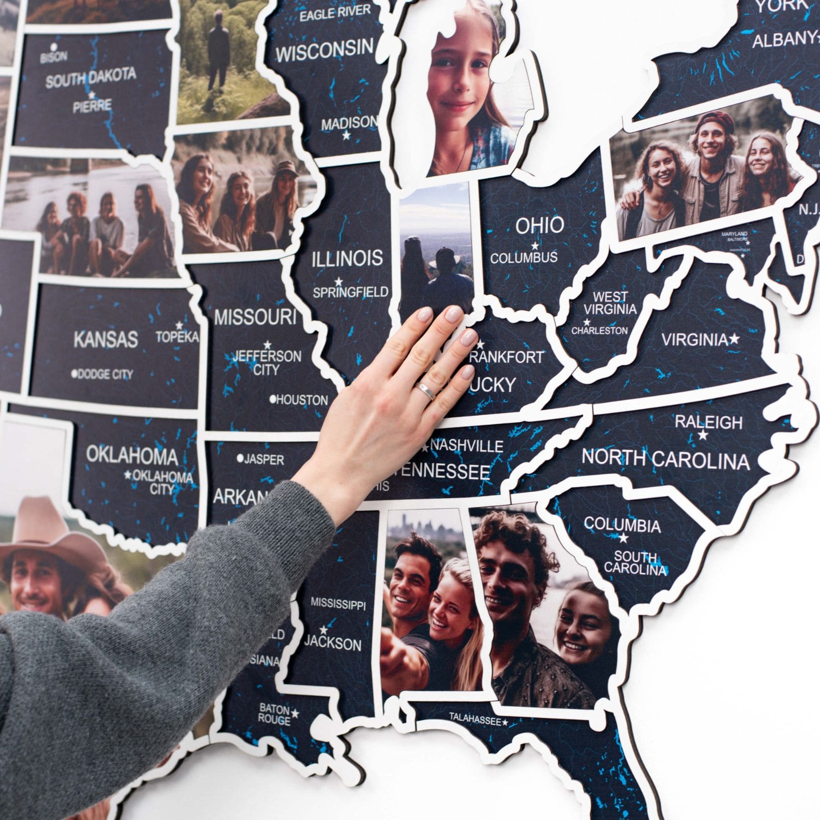 USA Photo Map Midnight Edition for Travel Memory Display