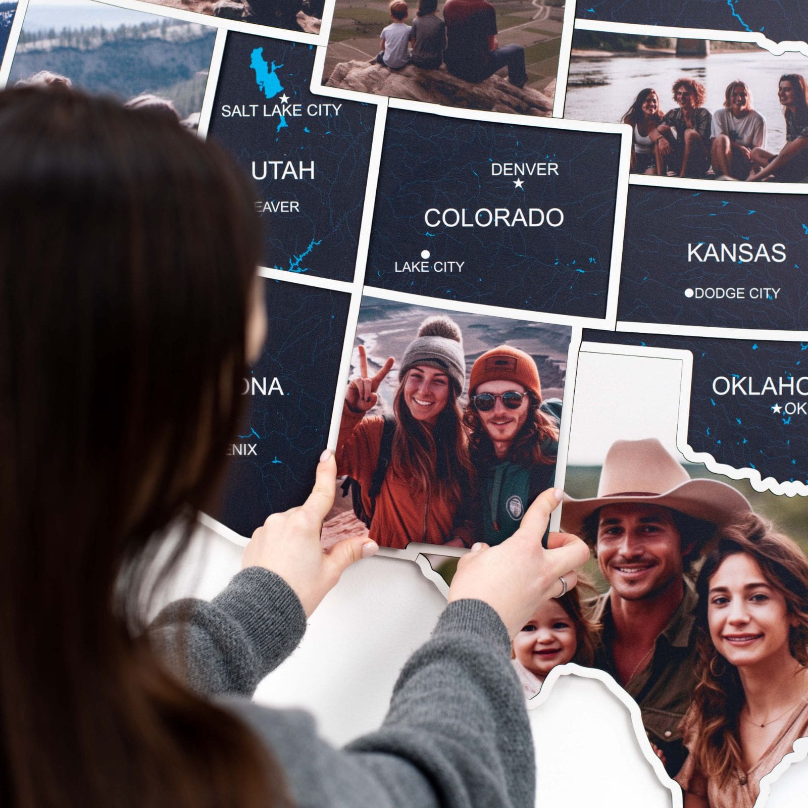 USA Photo Map Midnight Edition for Travel Memory Display