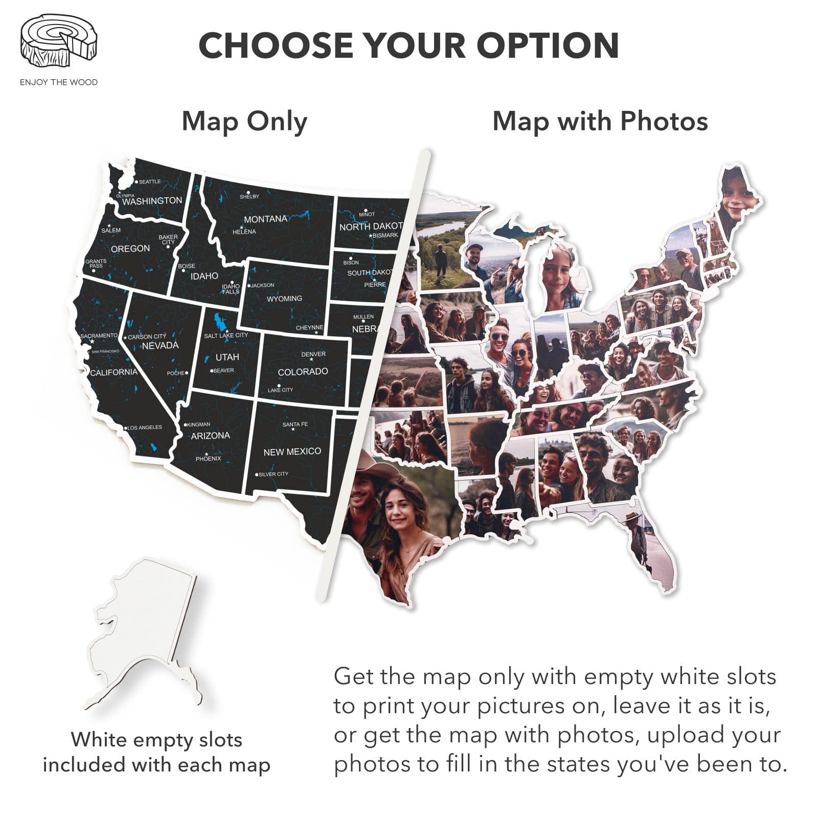 USA Photo Map Midnight Edition for Travel Memory Display