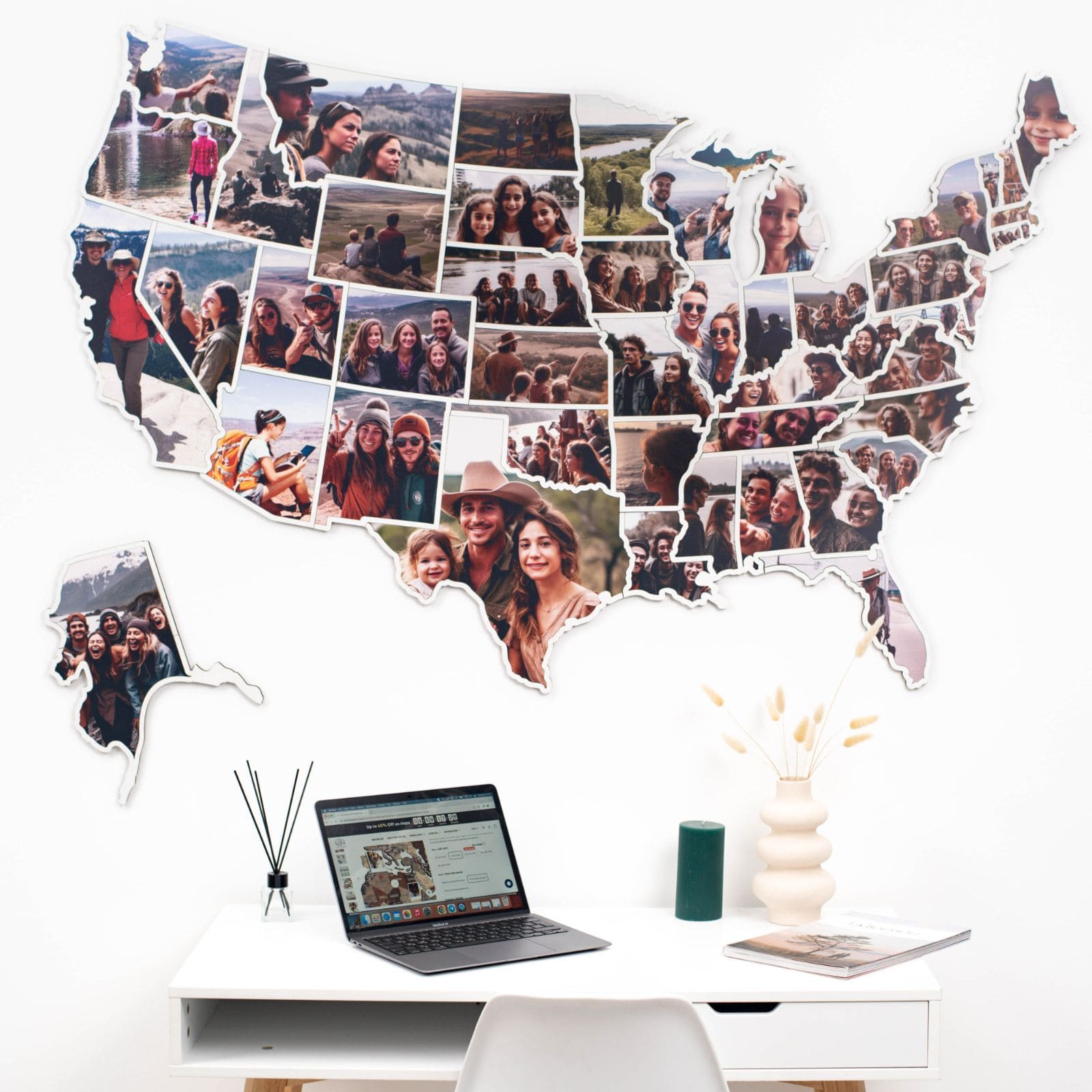 USA Photo Map Midnight Edition for Travel Memory Display