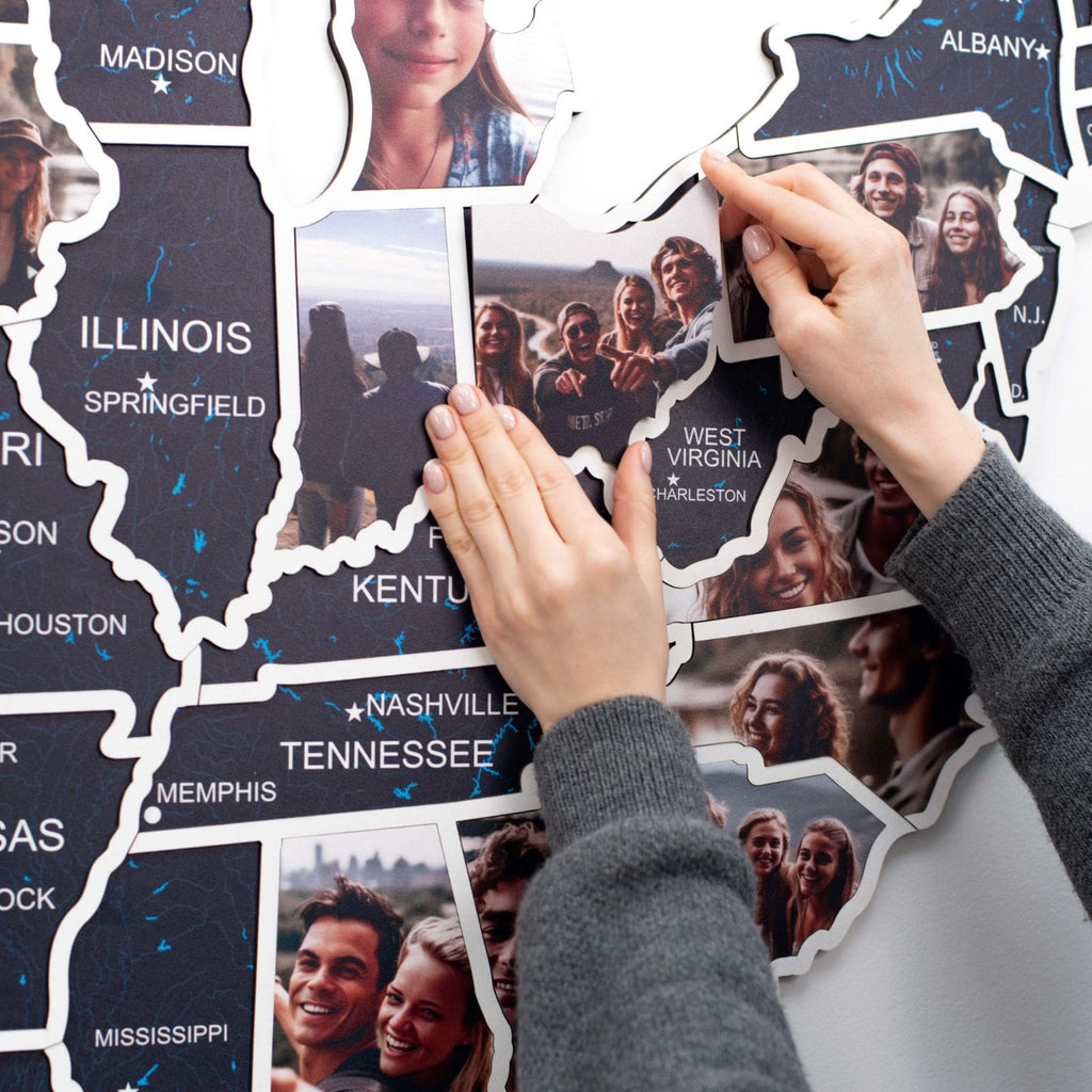 USA Photo Map Midnight Edition for Travel Memory Display