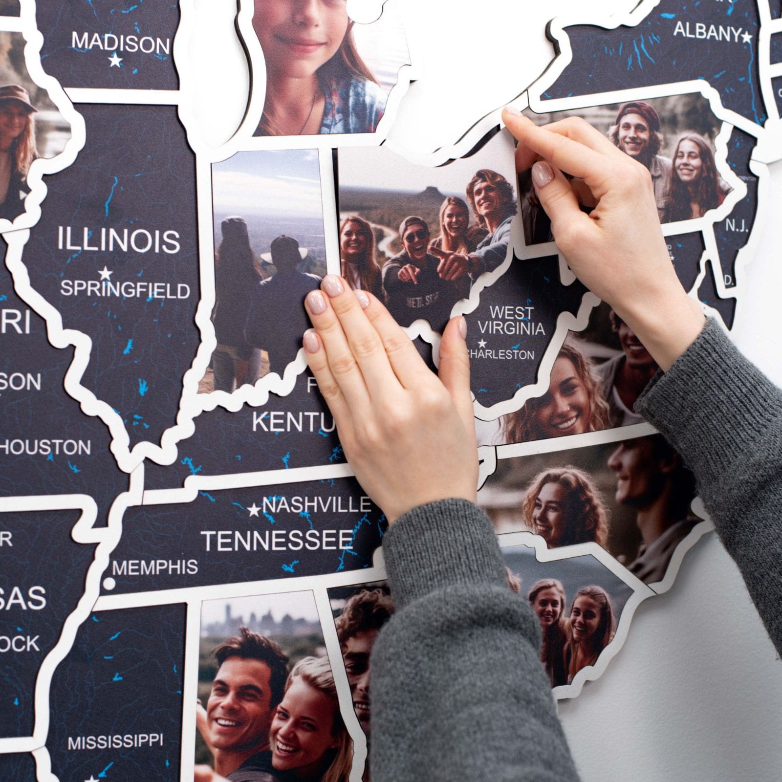USA Photo Map Midnight Edition for Travel Memory Display