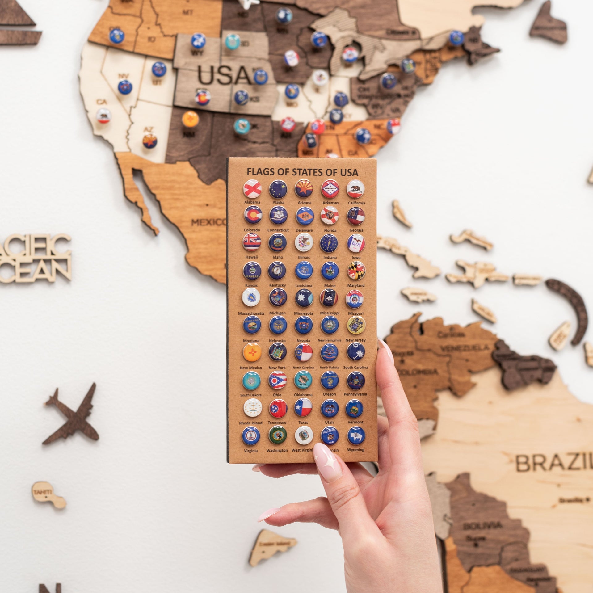 USA State Flag Map Push Pins for Travel Tracking & Decor