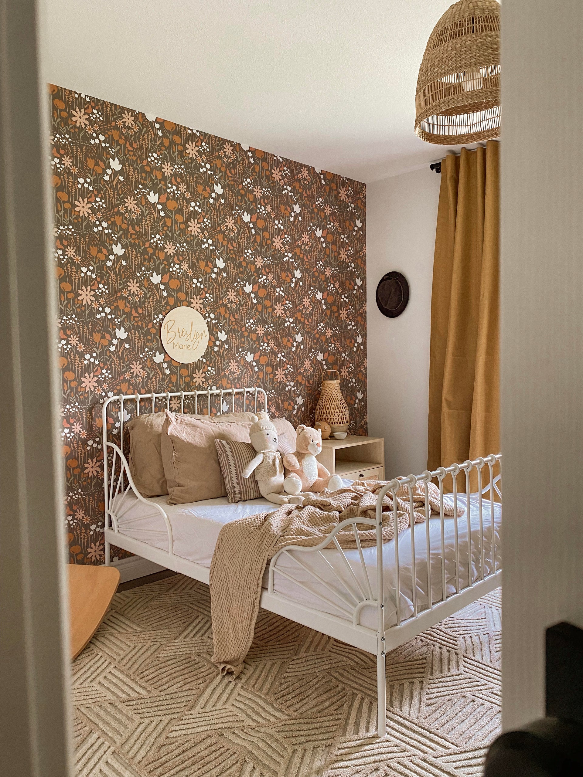Eloise Floral Removable Wallpaper in Terracotta and Brown