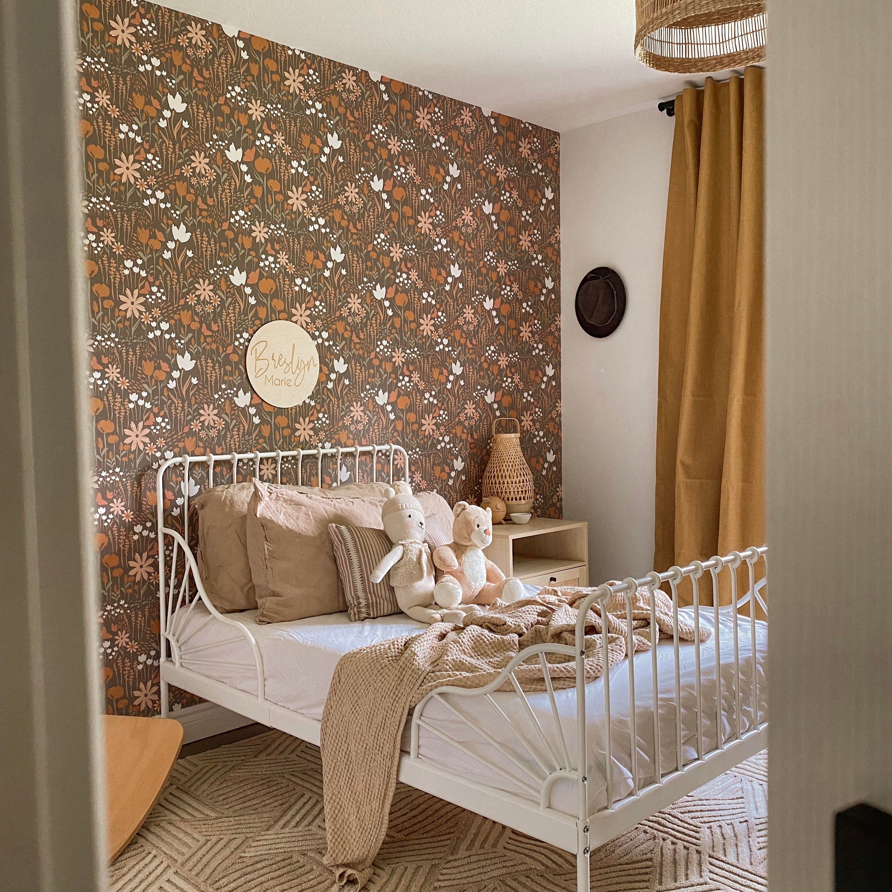 Eloise Floral Removable Wallpaper in Terracotta and Brown