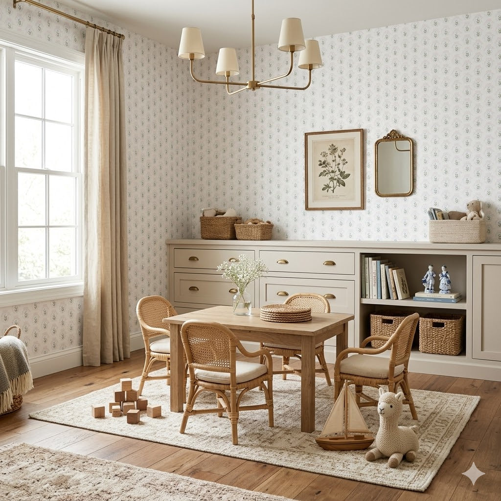 Esti Floral Removable Wallpaper - Pink, Sage-Green & White
