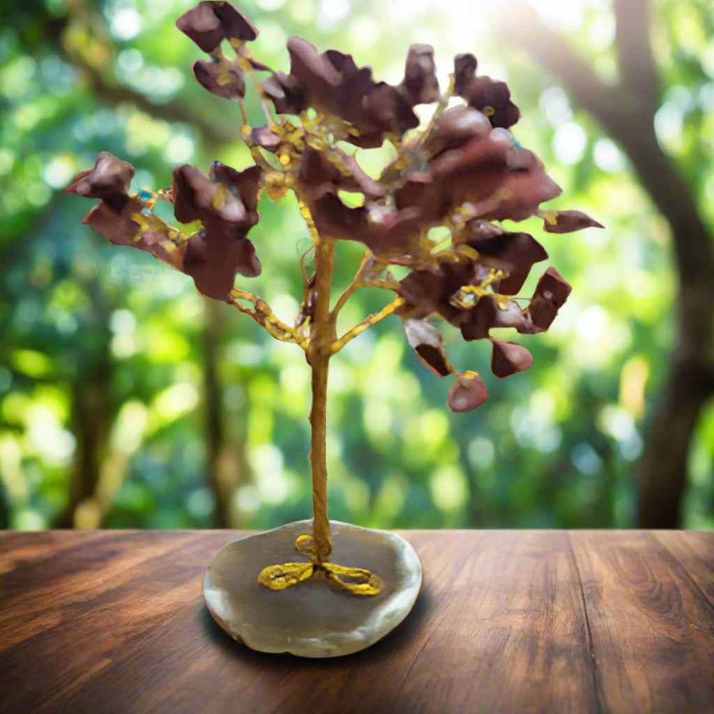 100 Chip Gemstone Tree On Agate Slice - Multiple Kinds of Gemstones