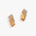 Gold-tone stud earrings featuring the UNO Reverse arrow symbol with one arrow encrusted with clear pavé crystals.