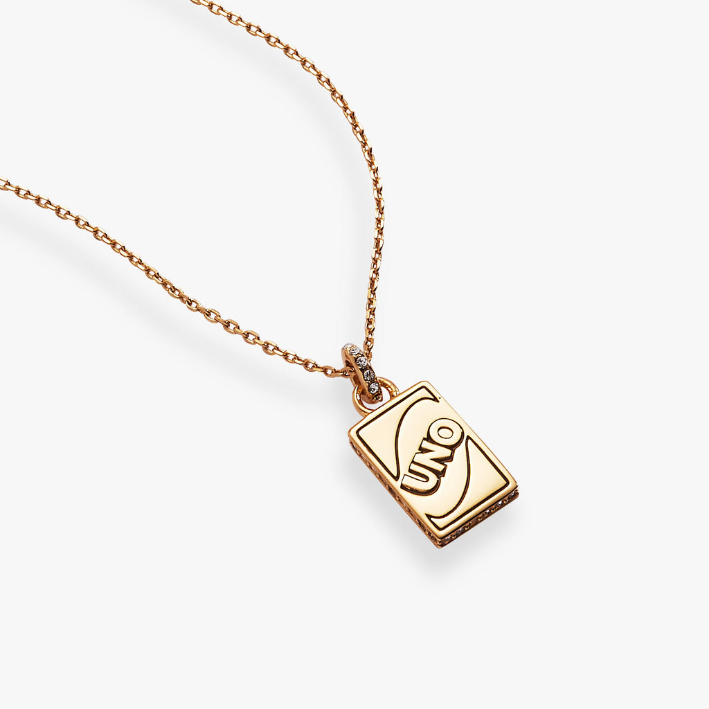 UNO Game Card Pendant Necklace with Pavé Crystal Accent