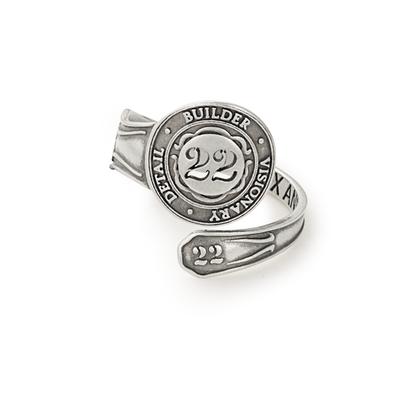 Vintage-inspired Number 22 spoon-handle wrap ring in oxidized silver finish