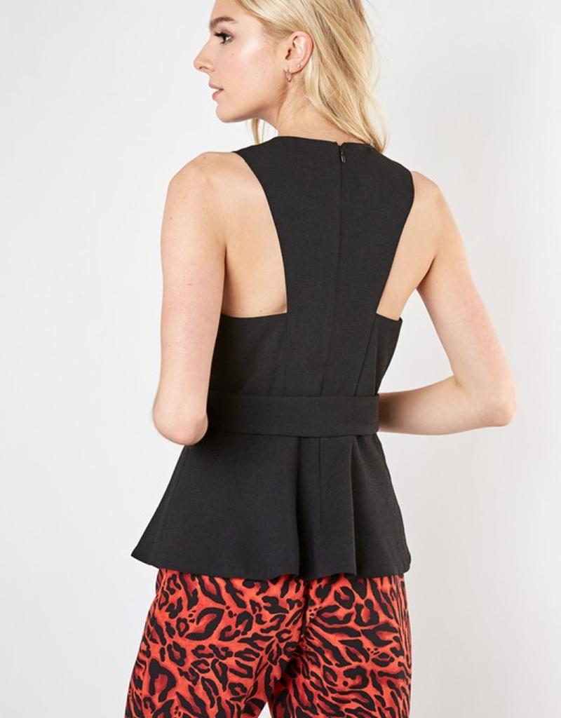 Sleeveless Belted Peplum Top in Black