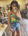 Abstract Leaves Tank Top in Kelly Green sleeveless design with artistic leaf pattern