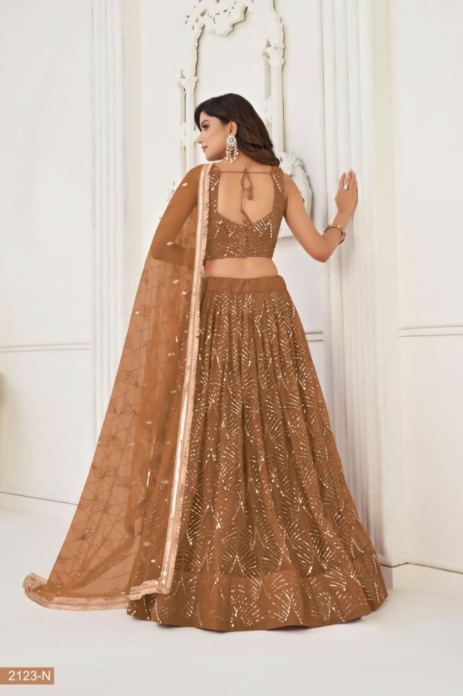 Brown Butterfly Net Lehenga with Original Mirror & Sequence Work