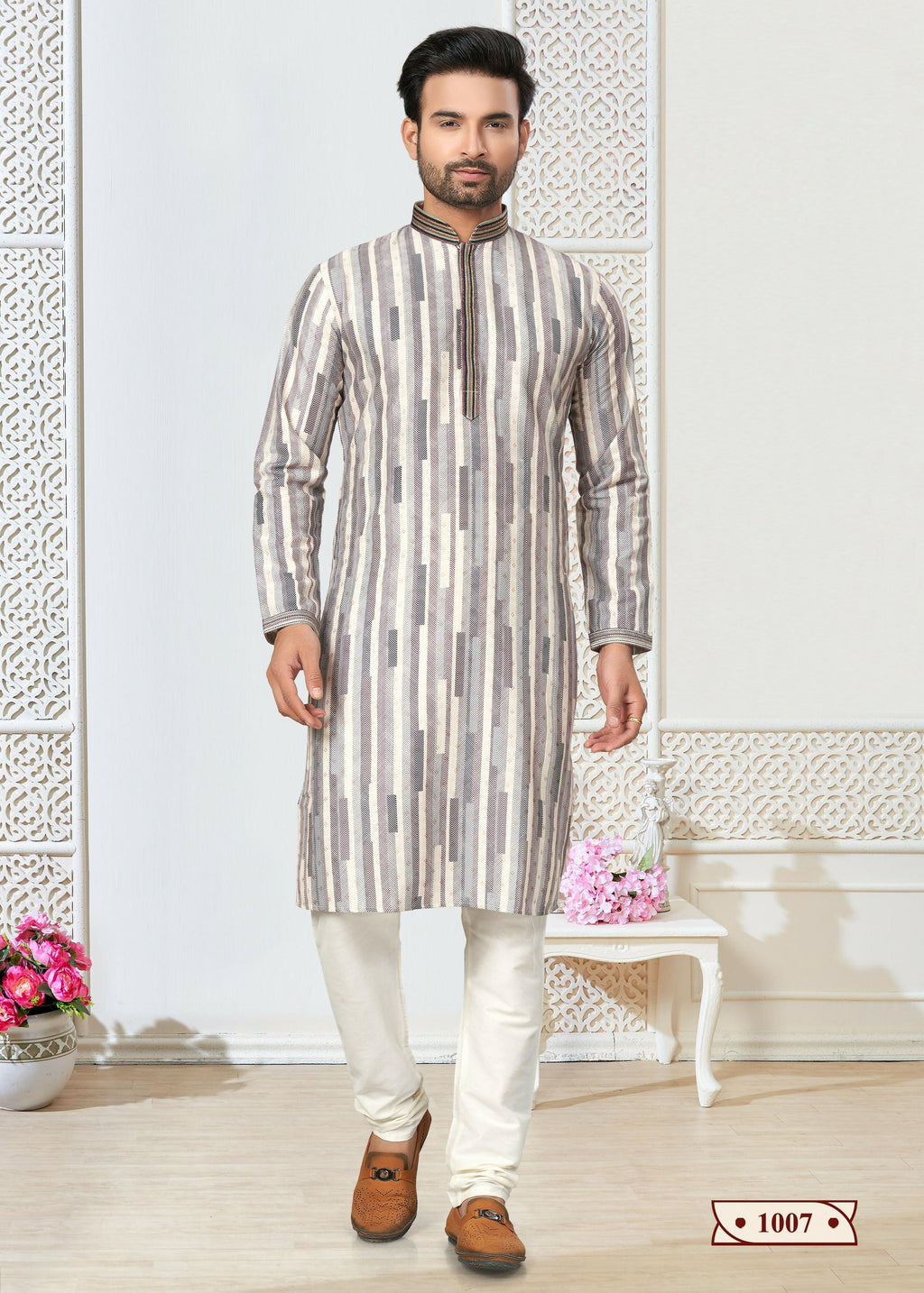 Multicolor cotton printed kurta and pyjama set for toddlers with Chinese collar