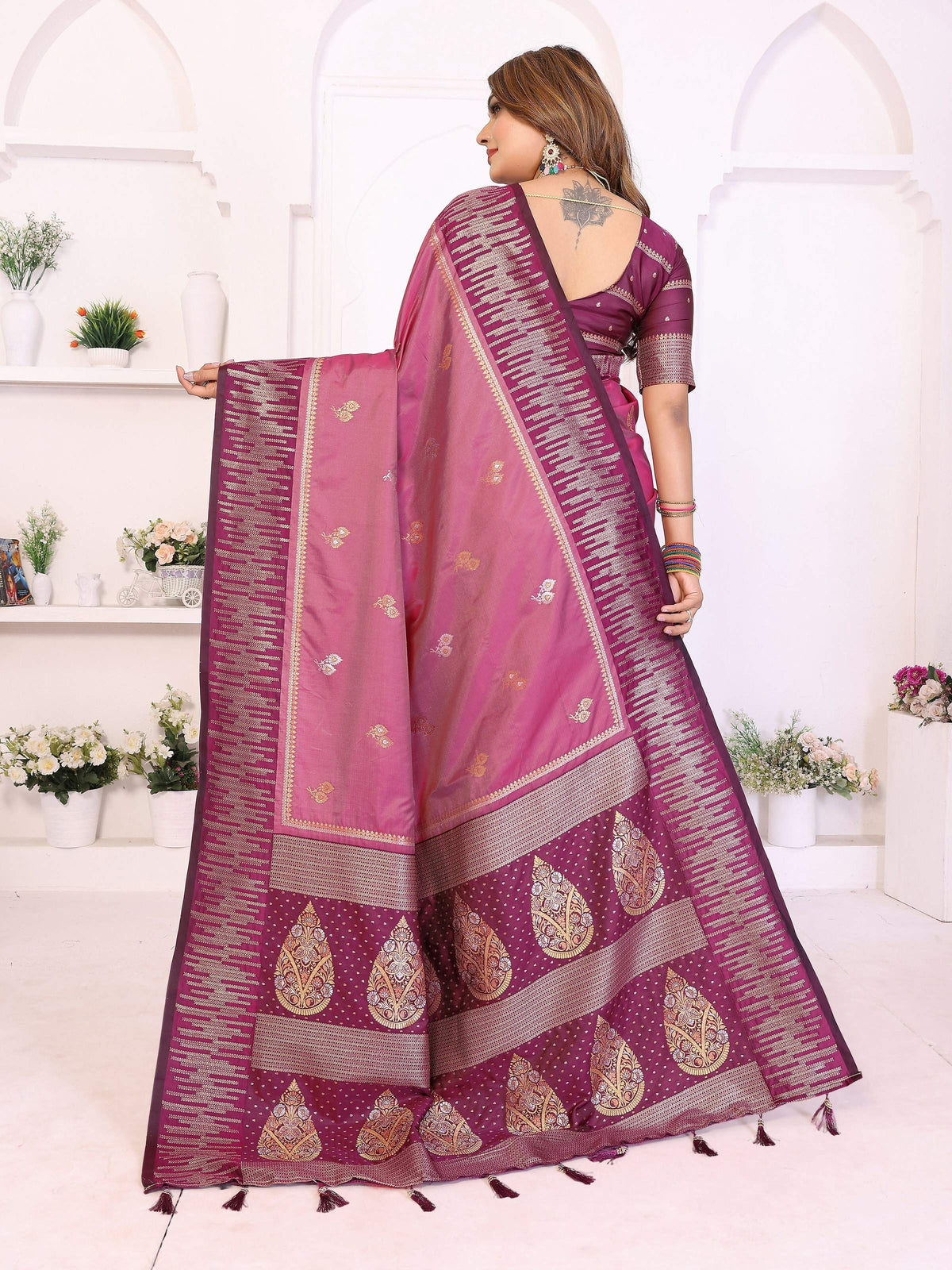 Magenta South Soft Silk Saree with Zari Weaving
